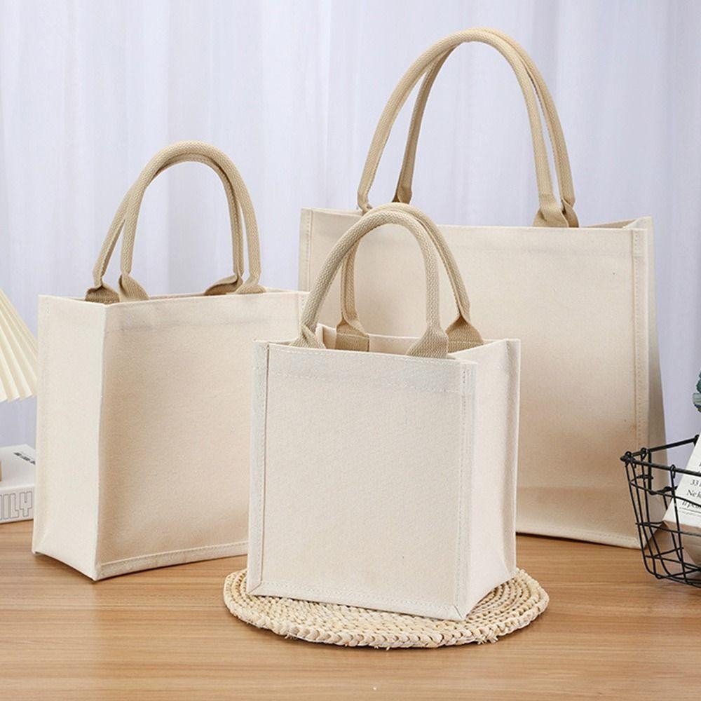 Tonfashion กระเป๋าถือ ผ้าแคนวาส พับได้ จุของได้เยอะ สีเบจ DIY