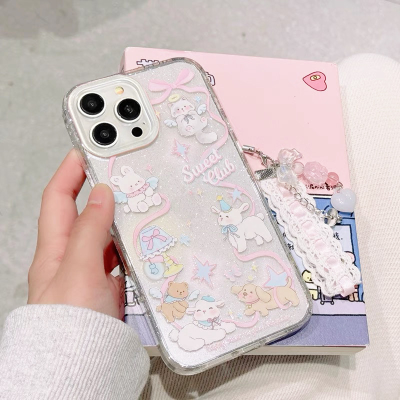เคสโทรศัพท์มือถือซิลิโคน เคสใสกากเพชร สำหรับiPhone 15 14 13 12 11 Pro,ProMax 7,8,7Plus,8Plus XS เคสใส ลายการ์ตูน น่ารัก