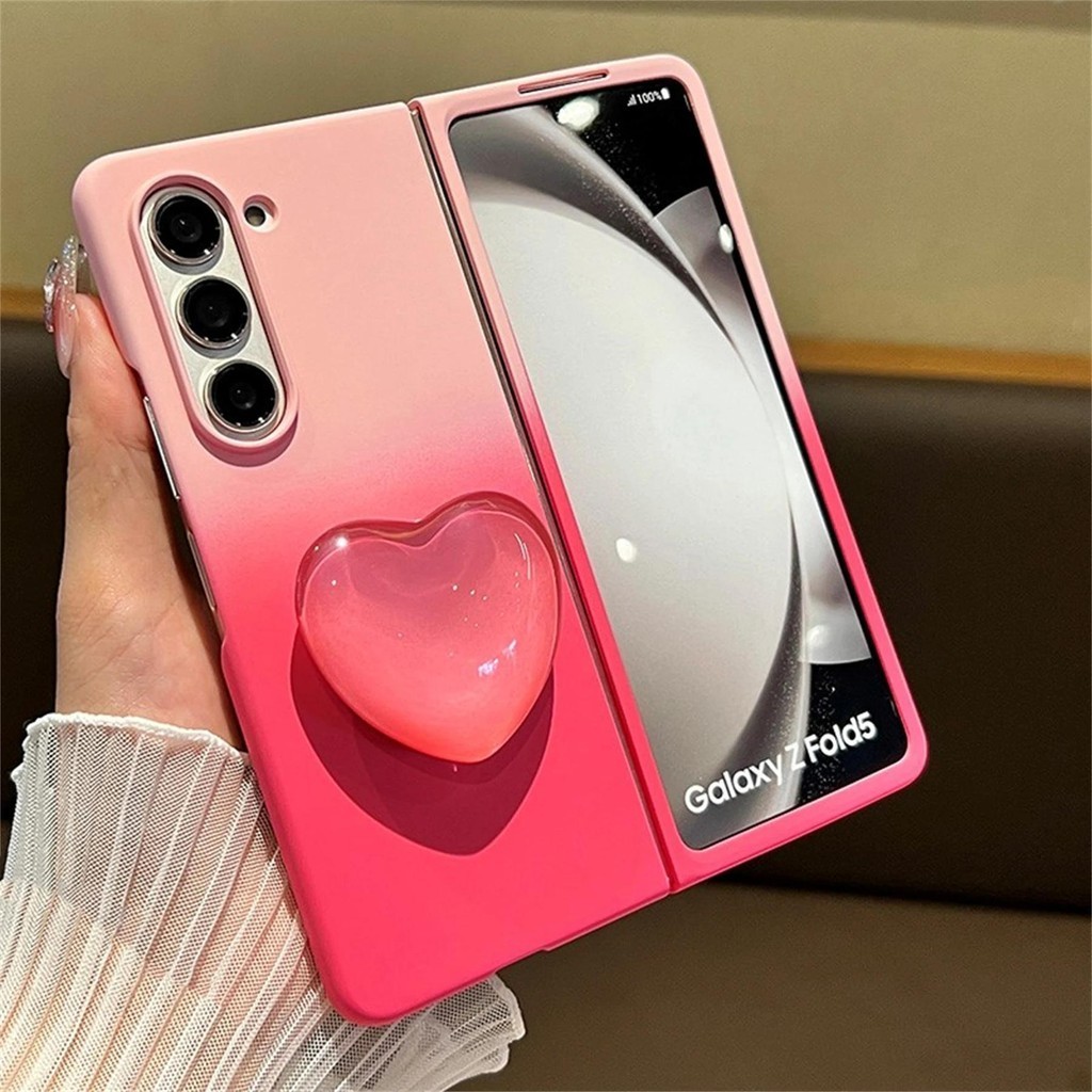 หรูหราเกาหลีแฟชั ่ น Love Heart Bracket ผู ้ ถือ Gradient สีสําหรับ Samsung Galaxy Z พับ 6 5 4 3 ZFold5 Fold4 Fold3 5G Matte ผิว