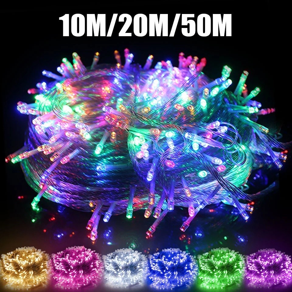 สายไฟหิ่งห้อย LED ขนาด 50 ม. 30 ม. 20 ม. 10 ม. สําหรับตกแต่งปาร์ตี้คริสต์มาส ปีใหม่ งานแต่งงาน ในร่ม กลางแจ้ง