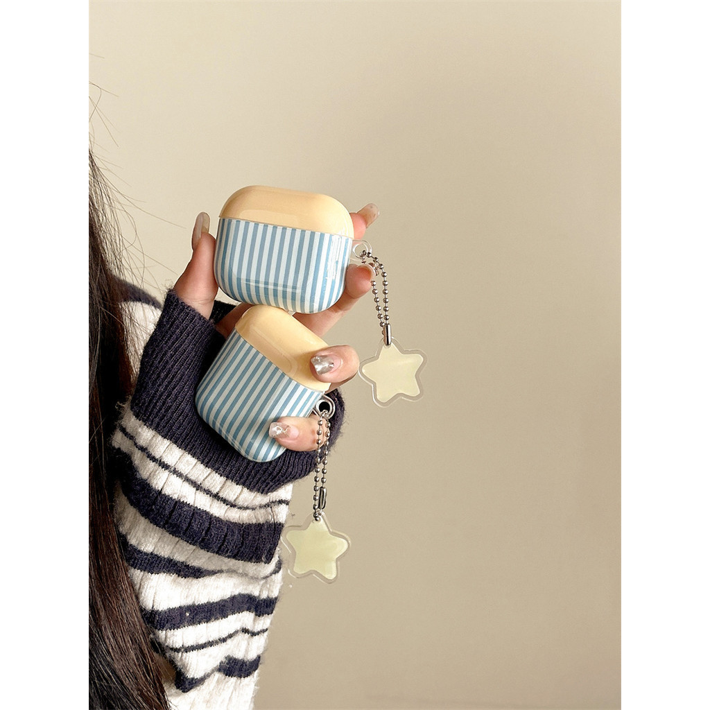 ลายทางสีเหลืองและสีน้ําเงินสําหรับ Airpods 1/2 3 Pro2 Pro3 Airpods4 耳机套装 无线蓝牙保护套 AirPods pro2 Pro3 3 4耳机保护套 - รูปที่ 7