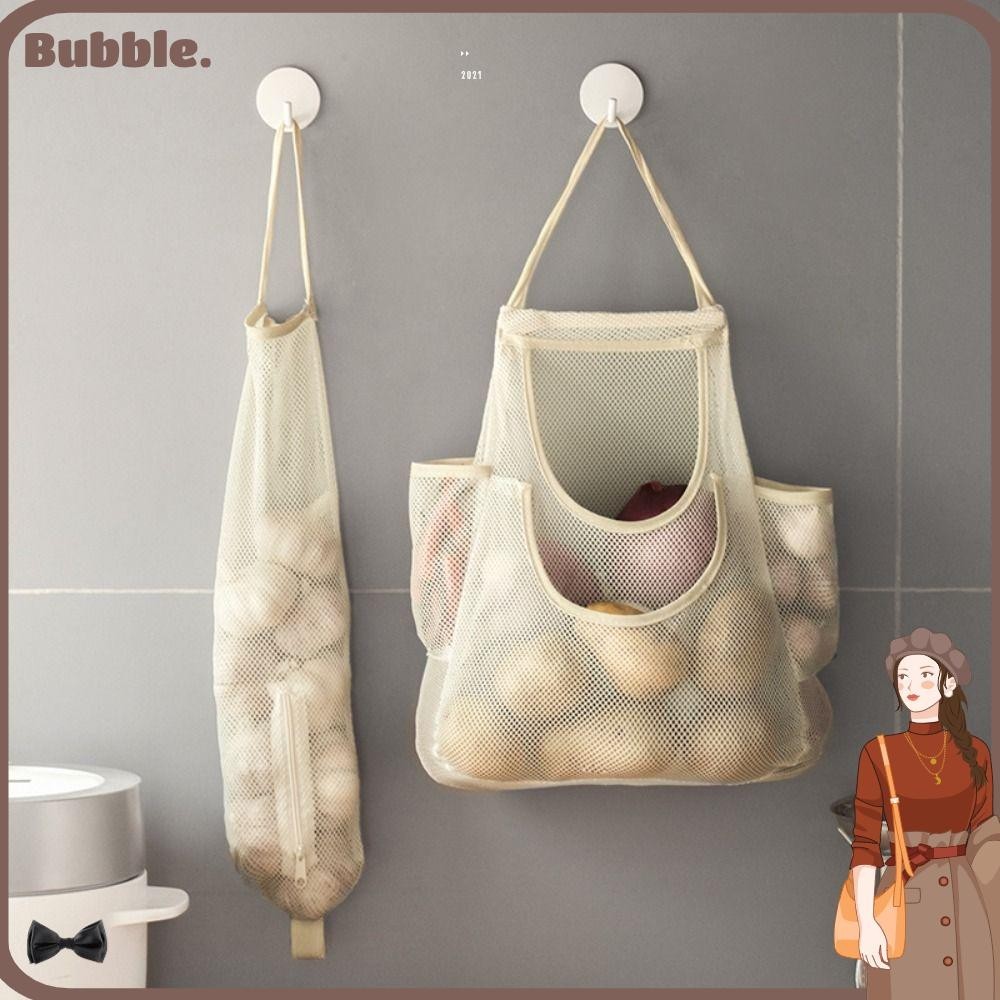Bubble ถุงตาข่ายโพลีเอสเตอร์ แบบแขวนผนัง ความจุขนาดใหญ่ ใช้ซ้ําได้ สําหรับจัดเก็บผัก ผลไม้