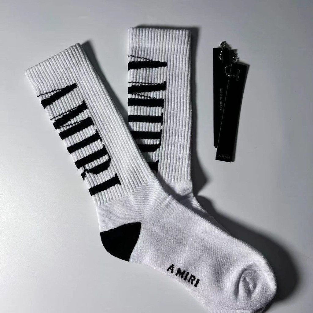 AMIRI White Heel Letter Simplicity All-Match Socks for Men and Women
