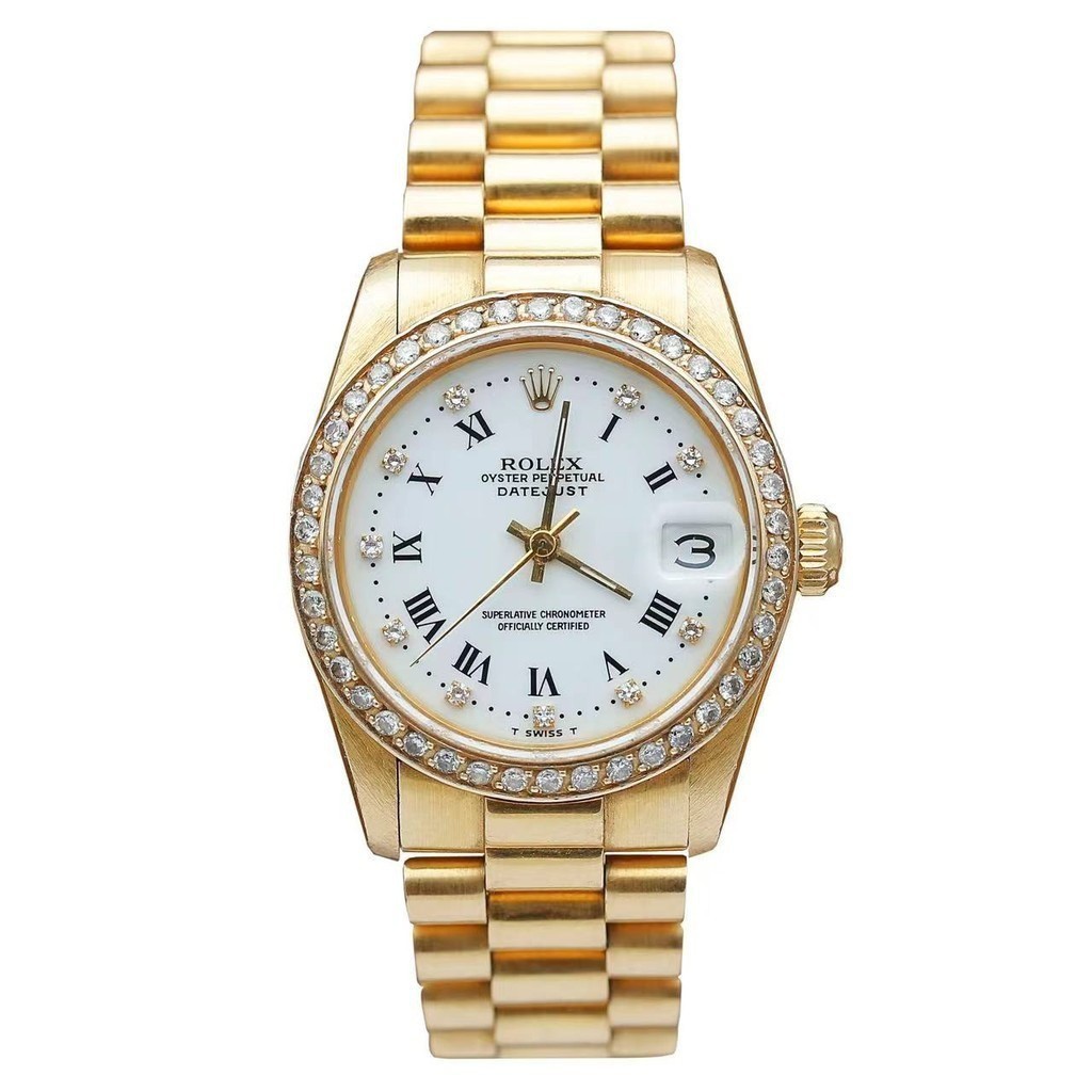 Rolex Rolex Log Type 68278 นาฬิกาผู ้ หญิงกลไกอัตโนมัติ 18K ทองด ้ านหลังเพชรแหวนด ้ านหลังนาฬิกาหญิง 31 มม
