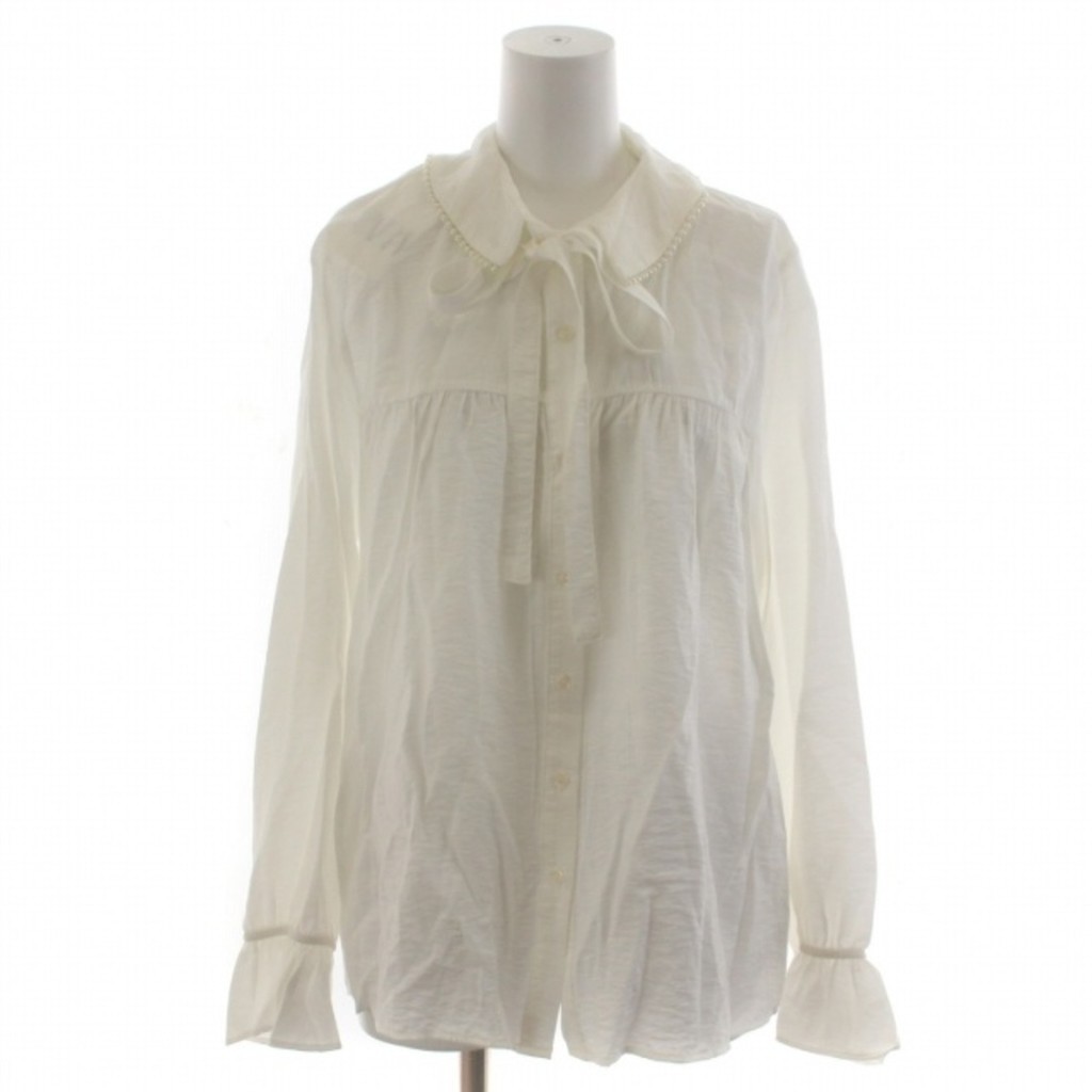 Zara Tag เสื้อเชิ้ตเบลาส์ แขนยาว ประดับโบว์ไข่มุก สีขาว จากญี่ปุ่น มือสอง
