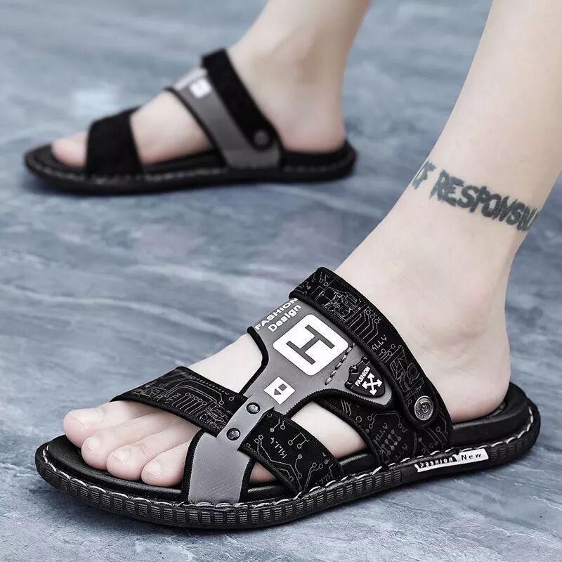รองเท้าแตะแฟชั่นกลางแจ้ง รองเท้าแตะชายหาดผู้ชาย กันลื่น สวมใส่สบาย - รูปที่ 6