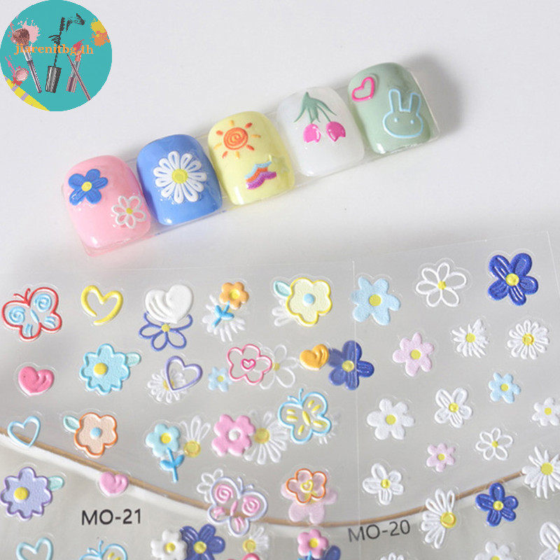 Renbg สติกเกอร์ ลายการ์ตูนกระต่าย ดอกไม้ 5d มีกาวในตัว 5d สําหรับติดตกแต่งเล็บ Diy TH