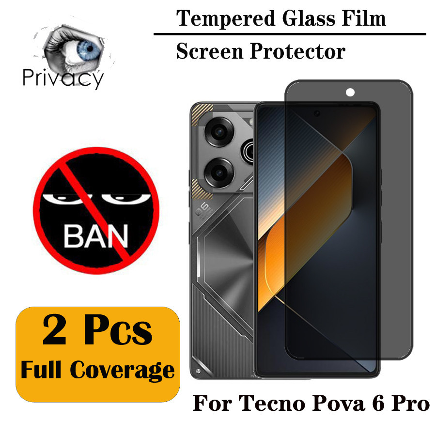 ฟิล์มกระจกนิรภัยกันรอยหน้าจอ ป้องกันเลนส์กล้อง เพื่อความเป็นส่วนตัว สําหรับ Tecno Pova 6 Pro Tecno Pova 6 Pro 4G 5G 2 ชิ้น