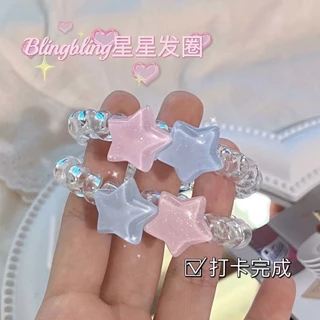 สร้อยข้อมือ ยางรัดผม รูปดาวห้าแฉก ขนาดเล็ก สําหรับแฟนสาว สีฟ้า สีชมพู ดาว กิ๊บติดผม