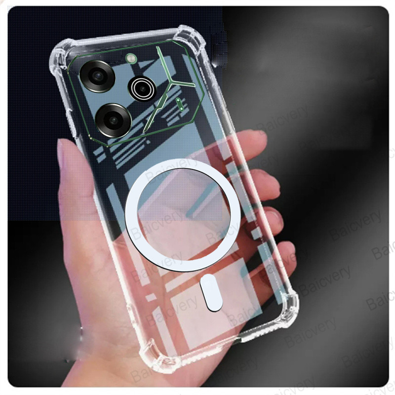 เคสซิลิโคนใส กันกระแทก หรูหรา พร้อมที่ชาร์จแม่เหล็กไร้สาย สําหรับ Tecno POVA 6 5G Li7 POVA 6 Pro 5G Li9