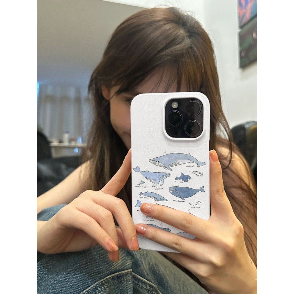 เคสโทรศัพท์มือถือแบบแข็ง กันรอยขีดข่วน ลายปลาวาฬน่ารัก สไตล์เกาหลี สําหรับ iPhone 13promax 15 13 12 11 14 pro xr xs xsmax Han 11 15 12 14 promax 7 8plus เคส V3BN