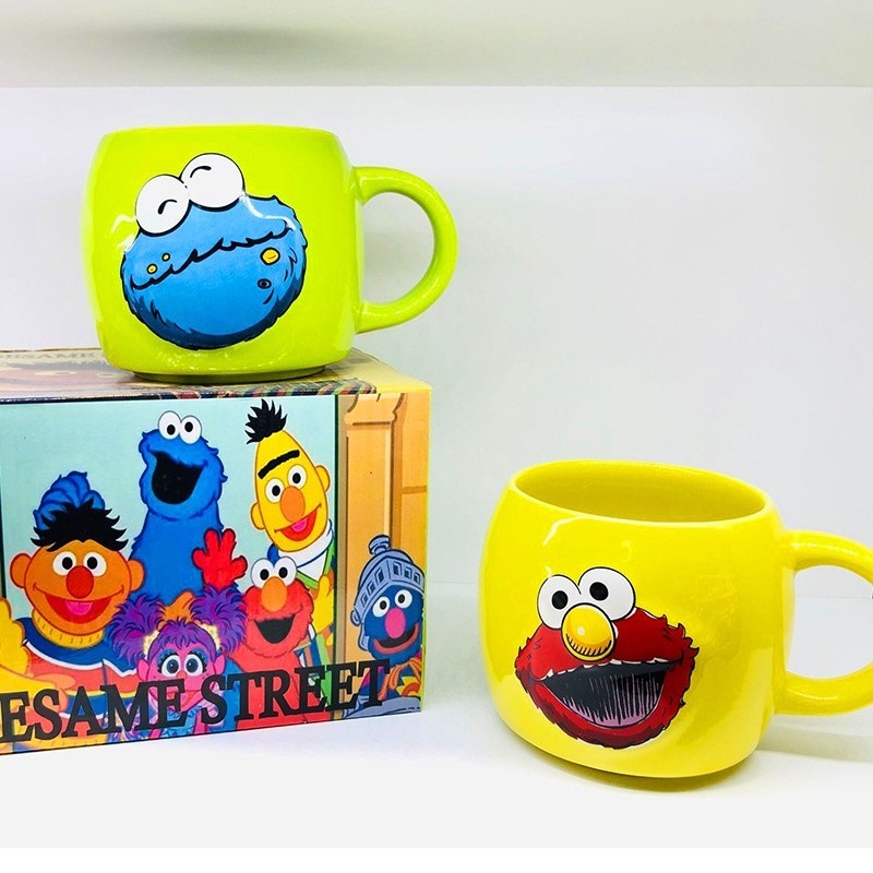 Aoig แก้วกาแฟเซรามิค ลายการ์ตูน Sesame Street ELMO และ COOKIE MONSTER สร้างสรรค์