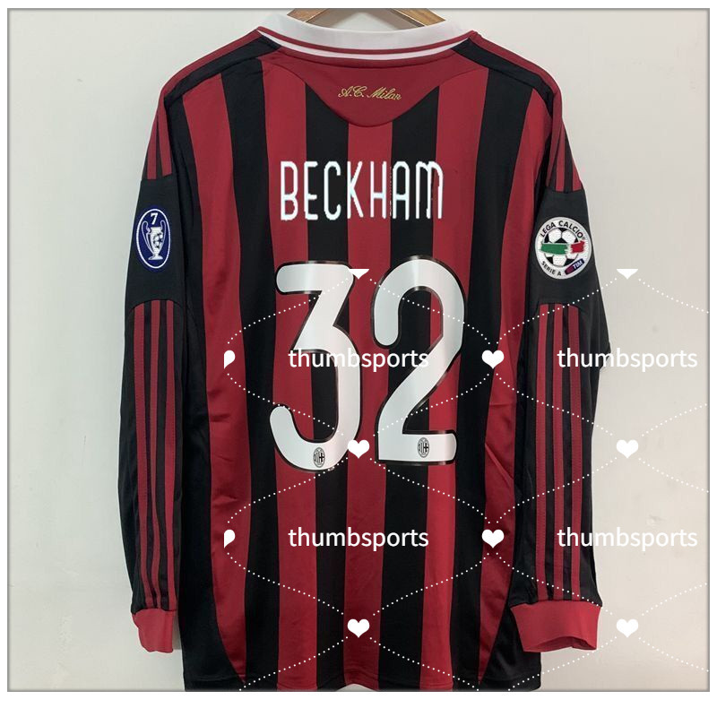 【thumbsports】09/10 Ac milan home เสื้อฟุตบอล แขนสั้น ลายทีมชาติไทย Beckham KAKA RONALDINHO สไตล์คลาสสิก สําหรับผู้ชาย
