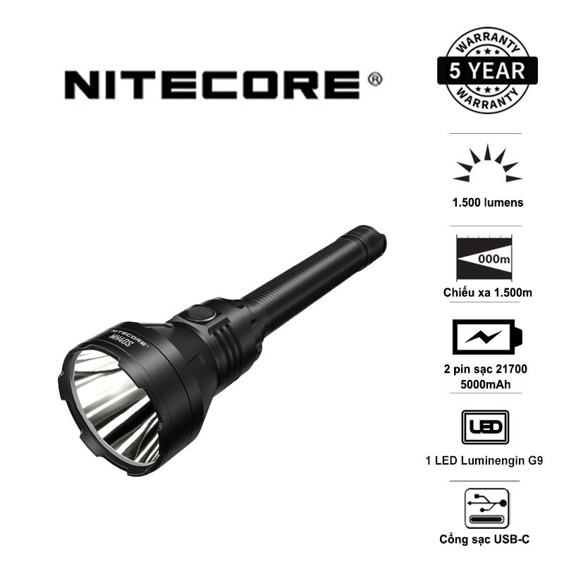 Đèn pin chiếu xa NITECORE MH40S độ sáng 1.500 lumen tầm chiếu xa 1.500m
