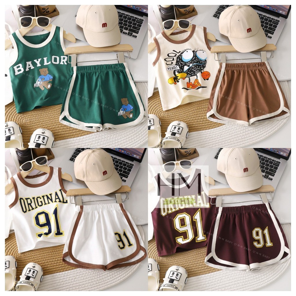 ใหม่ ชุดกร้ามขาสั้น เสื้อกร้ามบาส+กางเกงขาเว้า แฟชั่นฤดูร้อน ผ้าcotton นิ่ม