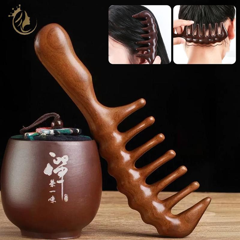 [GOY] หวีผมไม้จันทน์ธรรมชาติ Anti-Static หวีไม้นวดยาวฟันกว้าง Detanglere ไม้จันทน์หวี Hair Care ของขวัญในครัวเรือน TH