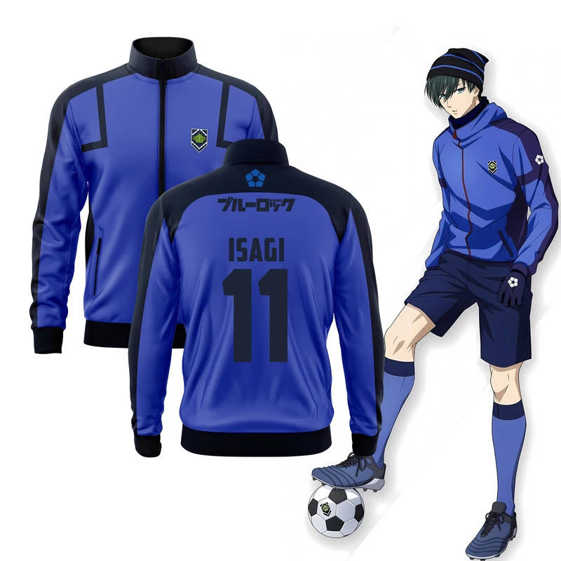 อะนิเมะญี่ปุ่น Blue Lock Isagi Yoichi ฟุตบอล Jersey แจ็คเก็ตคอสเพลย์ Hyoma Chigiri Meguru Bachira เส