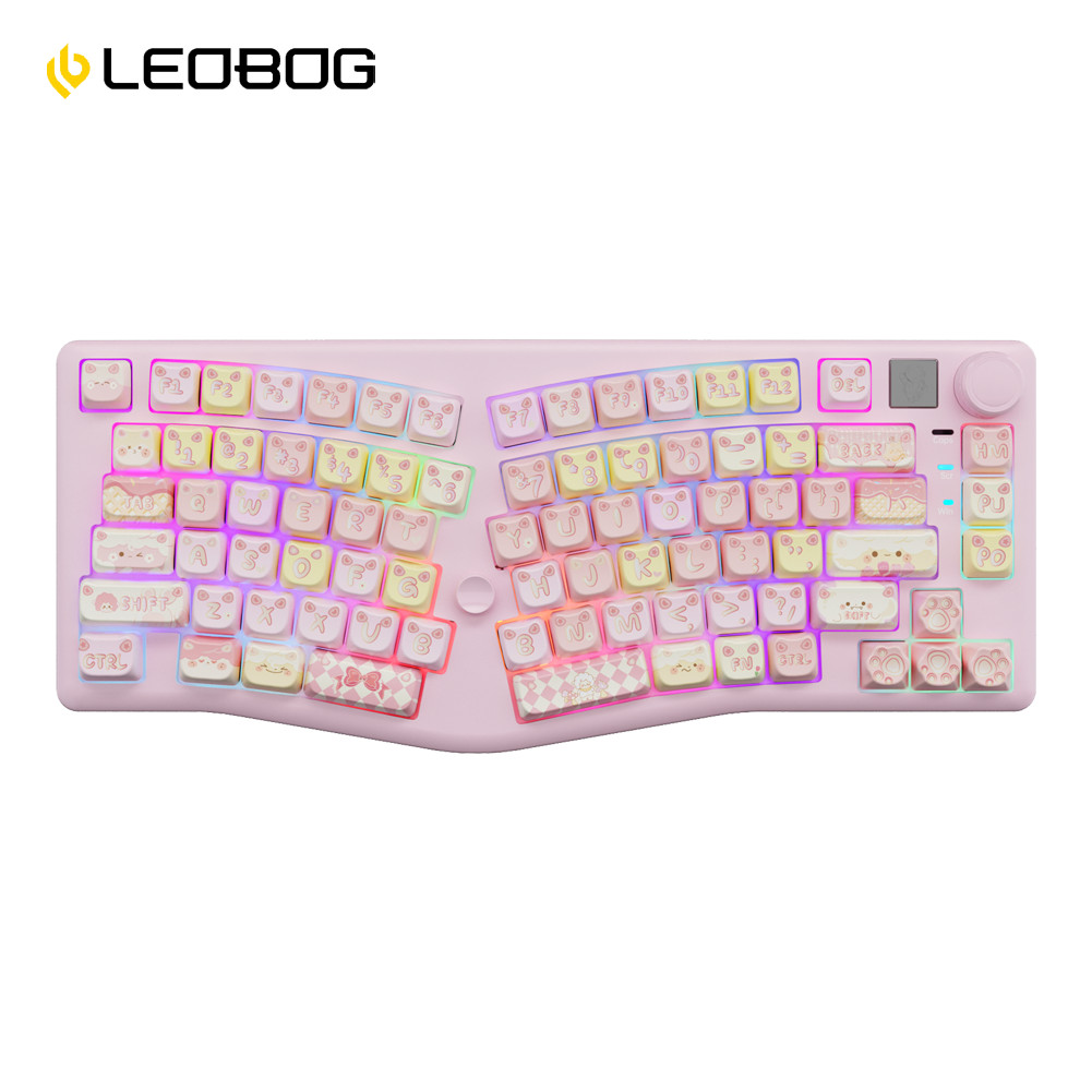 Aula LEOBOG A75 คีย์บอร์ดตามหลักสรีรศาสตร์ 83 คีย์แบบมีสาย/2.4G/BT RGB Hot-swap พร้อมลูกบิด, จอยสติ๊กควบคุมตัวชี้เมาส์