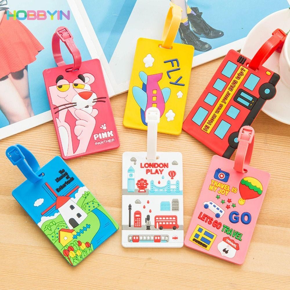 HOBBYIN การ์ตูนแท็กกระเป๋าเดินทาง,พีวีซีนุ่มแท็กกระเป๋าเข็มขัด,อุปกรณ์การเดินทางการ์ตูนสไตล์กระเป๋าเป้สะพายหลังอุปกรณ์เสริมกระเป๋าเดินทาง Boarding Pass Travel
