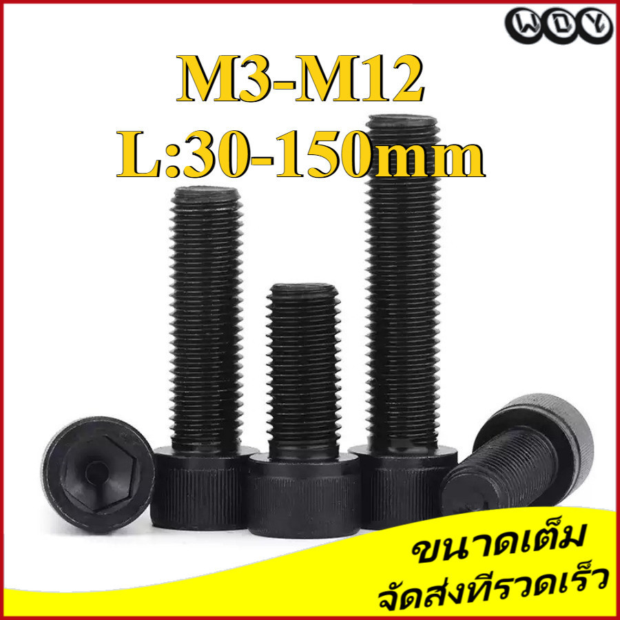 น็อตดำ หัวจม เกรด 12.9 แข็งพิเศษ สกรูชุบแข็งดำ เกลียวมิล / Hex Socket Head Cap Machine Screw M3/M4/M5/M6/M8/M10/M12 (AZY-DM1)