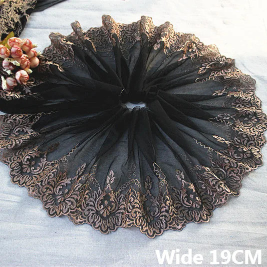 19CM Wide Luxury Black Mesh Fabric Brown Cotton Embroidery Lace Dress Guipure Collar Trim DIY Head S