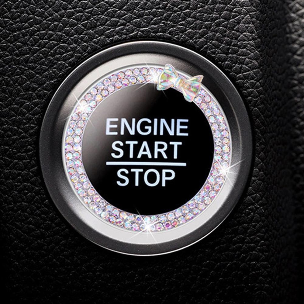 FYY สตาร์ทรถจุดระเบิดปุ่มเครื่องยนต์แหวน Bowknot แหวนจุดระเบิด Rhinestone ออกแบบปุ่มจุดระเบิดรถยนต์แหวนตกแต่ง - รูปที่ 6