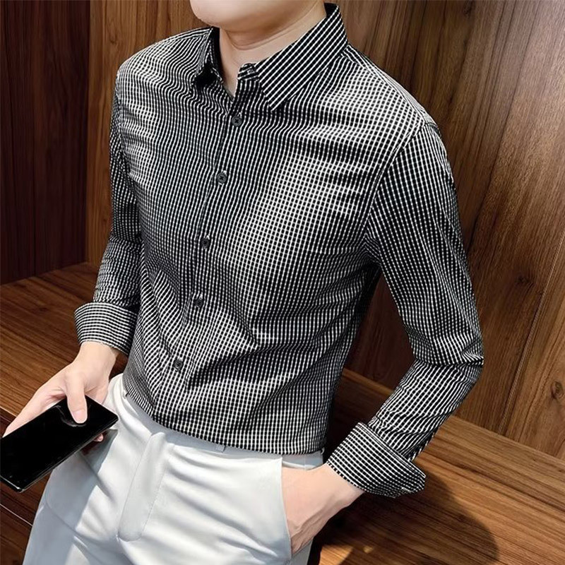 เสื้อเชิ้ตลําลอง ลายสก๊อต แฟชั่นสําหรับผู้ชาย