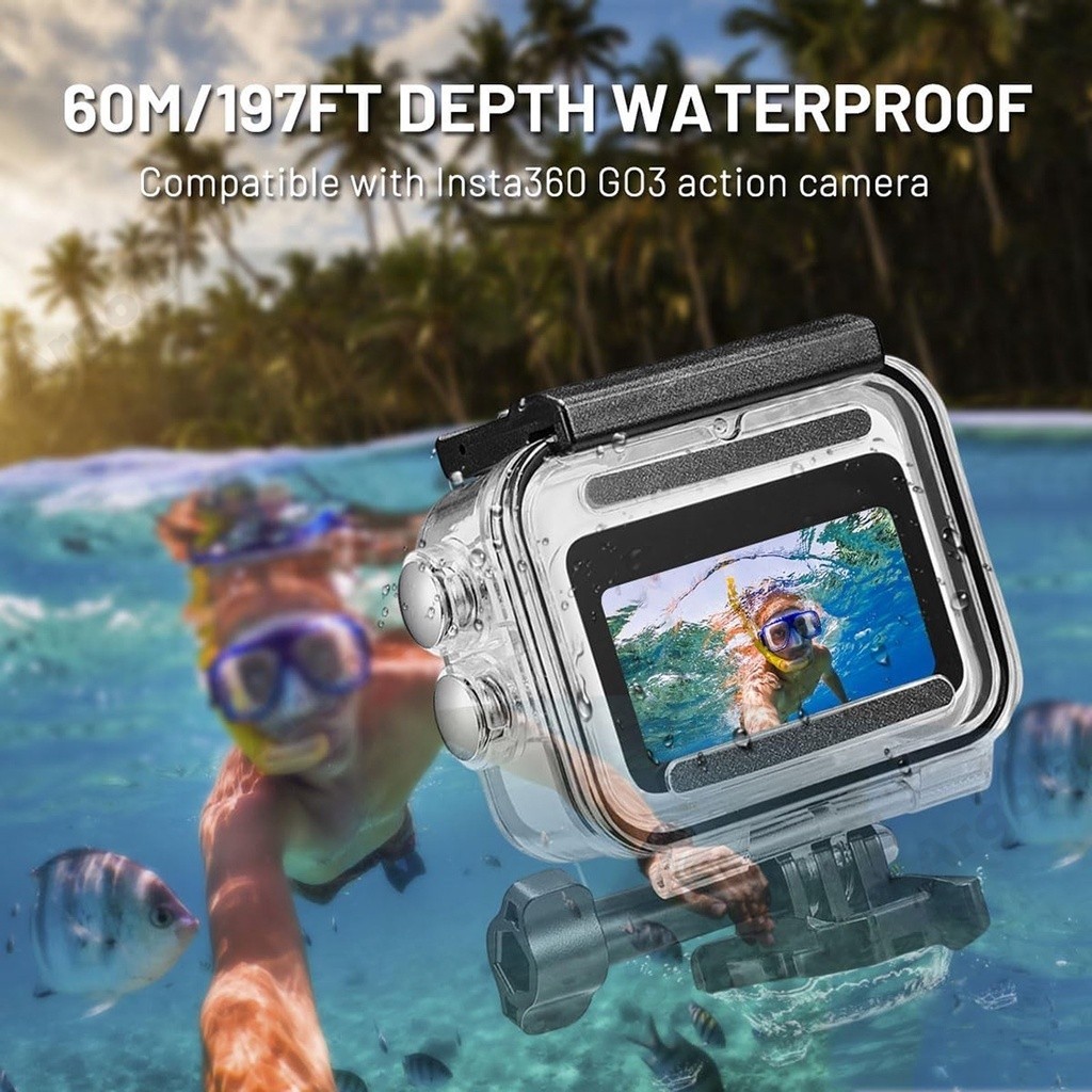 Argog เคสกันน้ําสําหรับ Insta360 Go 3S / GO3 60M/196FT ใต้น้ําป้องกันดําน้ํากรณีฐานอะแดปเตอร์และสกรูสําหรับ Insta360 Go 3 อุปกรณ์เสริม