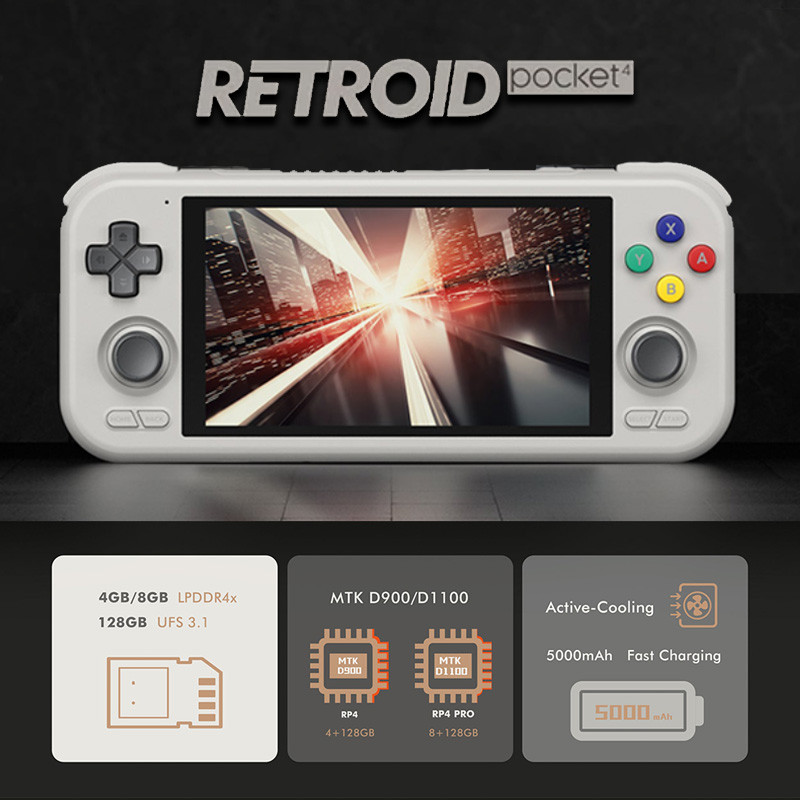 Retroid Pocket เกมคอนโซล 4 4Pro หน้าจอสัมผัส 4.7 นิ้ว RAM 4GB 8GB WiFi 6.0 บลูทูธ 5.2 5000mAh