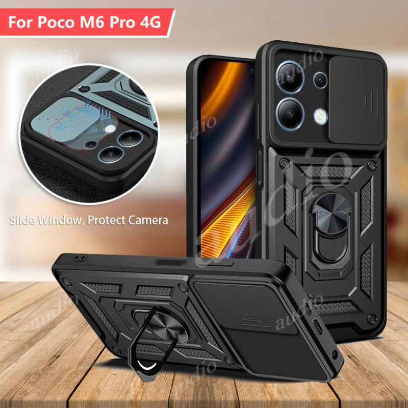 เคสโทรศัพท์มือถือ กันกระแทก พร้อมแหวนแม่เหล็กตั้งโทรศัพท์ สําหรับ Poco m6 Pro M6pro 4G 5G 2024 Poco 