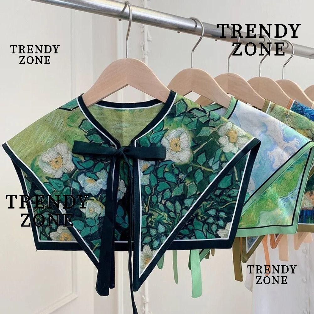 Trendyzone คอปกปลอม ลายดอกไม้ ถอดออกได้ แฟชั่นวินเทจ สําหรับผู้หญิง