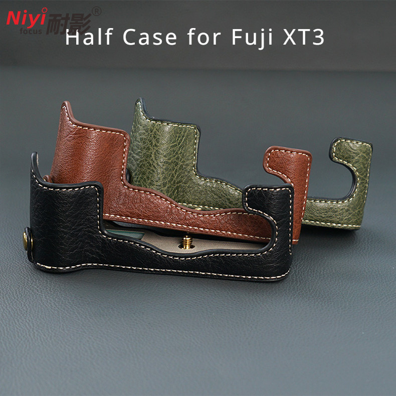 กล้องหนัง pu ครึ่งสําหรับ Fuji XT50 XT3 XT2 XT4 XT5 X-T3 X-T4 X-T5 pu กระเป๋ากล้องหนังแท้ครึ่งกระเป๋า