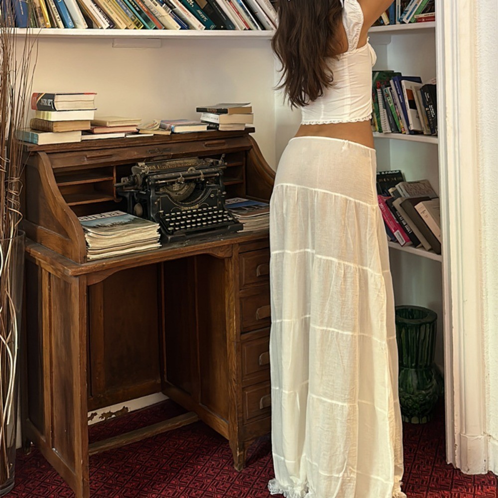 (จัดส่งจากกรุงเทพฯ) เสื้อลูกไม้ฝรั่งเศสของผู้หญิงใหม่ ชุดกระโปรงสไตล์รีสอร์ทเย็บปะติดปะต่อสีทึบ 045 - รูปที่ 4