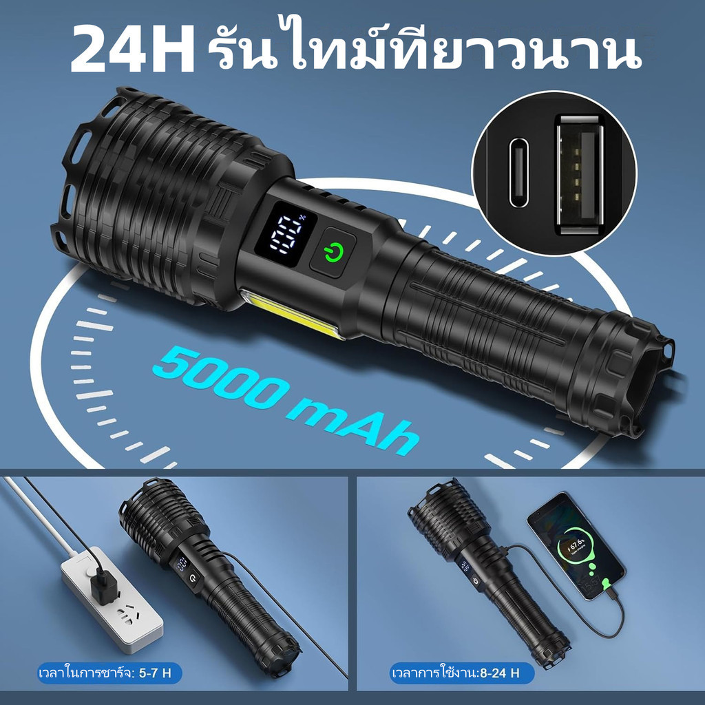 Yoniiไฟฉาย LED แบบชาร์จไฟได้สูง,ไฟฉาย Telescopic แบบใช้มือถือน้ำหนักเบาเป็นพิเศษ,สำหรับแคมป์ปิ้ง,ไฟฉายท่องเที่ยวกลางแจ้ง