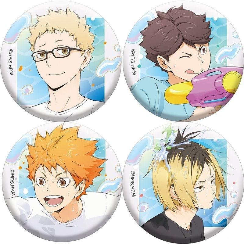 เข็มกลัด ทรงกลม ลายการ์ตูนอนิเมะ Haikyuu Kozume Kenma Tobio Kageyama ขนาด 58 มม. สําหรับตกแต่งกระเป๋า