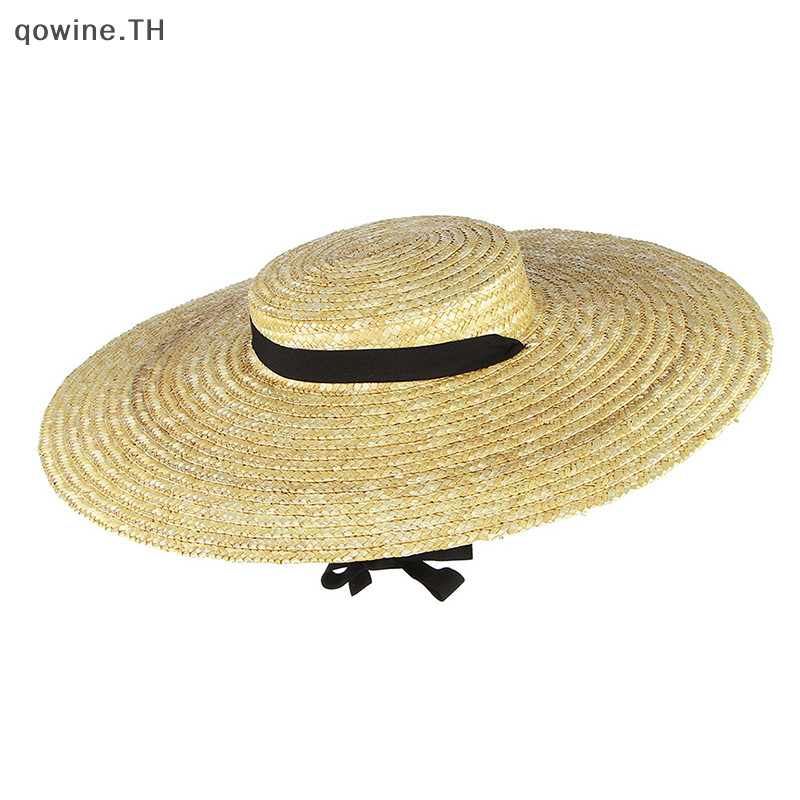 [qowine] หมวกฟางปีกกว้างสําหรับผู้หญิงริบบิ้นยาวสุภาพสตรีหมวกชายหาดหมวกกันแดดฤดูร้อน TH