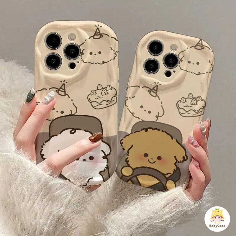 การ์ตูนน่ารักขับลูกสุนัข 3D หยักโค้งงอเคสคู่อ่อนนุ่มเข้ากันได้ iPhone 15 11 12 13 14 Pro Max 7Plus XR X XS Max 7 8 Plus