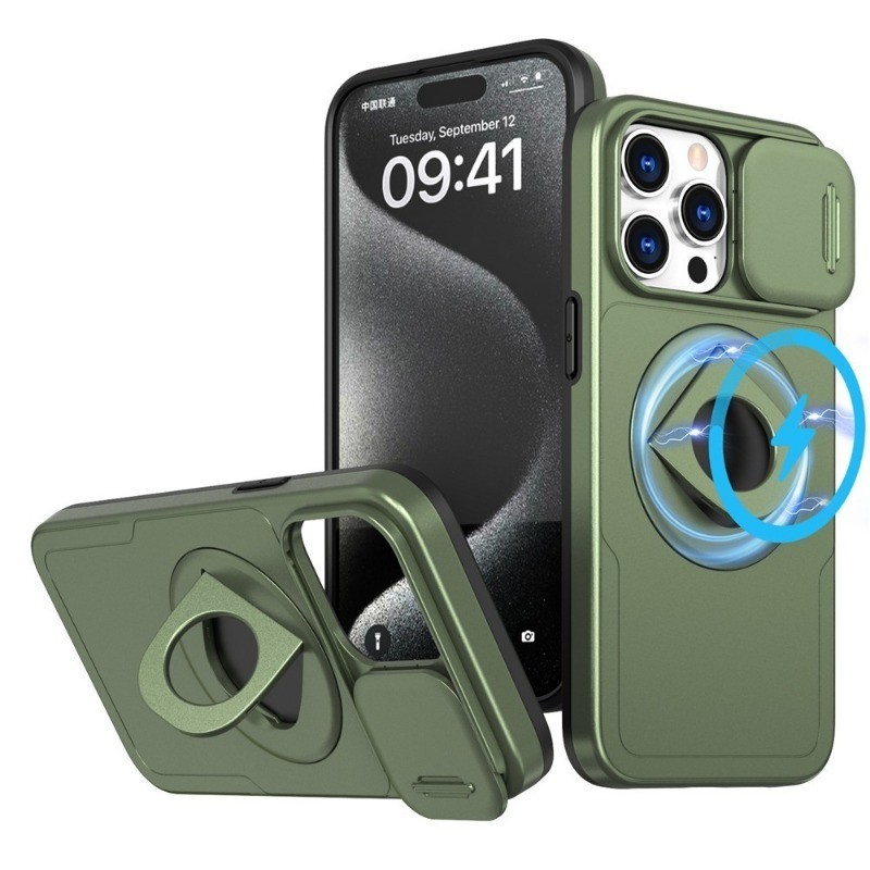 Push-pull ป้องกันเลนส์เคสโทรศัพท์สําหรับ iPhone 16 15 14 13 12 11 Pro Max ปลอกผู้ถือแหวนแม่เหล็กฝาหลังปกแข็ง