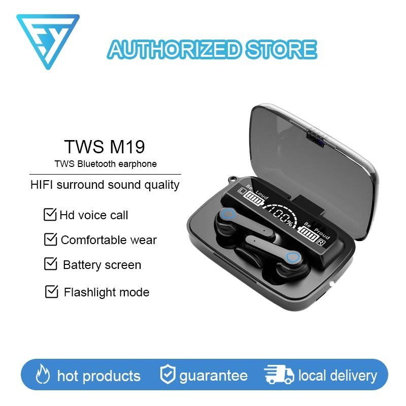 ใหม่!! หูฟังบลูทูธไร้สาย TWS-M19 มีไฟฉาย หน้าจอแสดงแบตเตอรี่ เป็นบาเวอร์แบงค์ฉุกเฉินได้ เสียงดี ครบจบในตัวเดียว