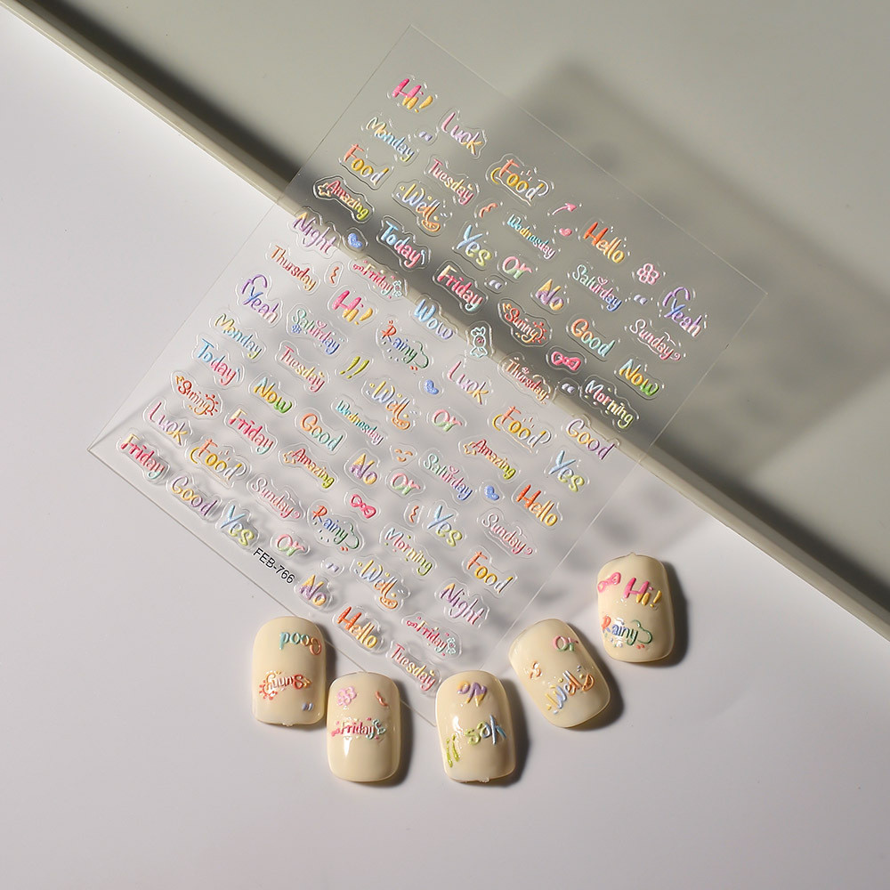 ใหม่ สติกเกอร์ ลายตัวอักษรภาษาอังกฤษ 5D สีพราว สําหรับติดตกแต่งเล็บ - รูปที่ 2