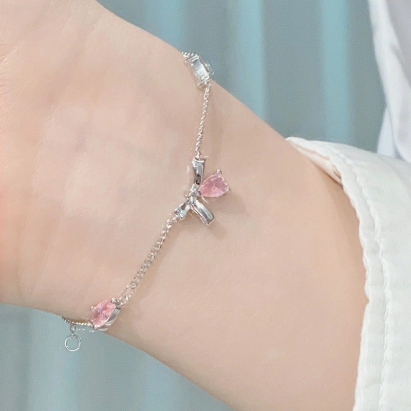 COD-ในไทย💖สร้อยข้อมือ ประดับโบว์ รูปดอกซากุระ สีชมพูสร้อยข้อมือ INSสไตล์เกาหลี สำหรับผู้หญิง เพทาย โลหะผสม ไม่ตกสี-kri - รูปที่ 4