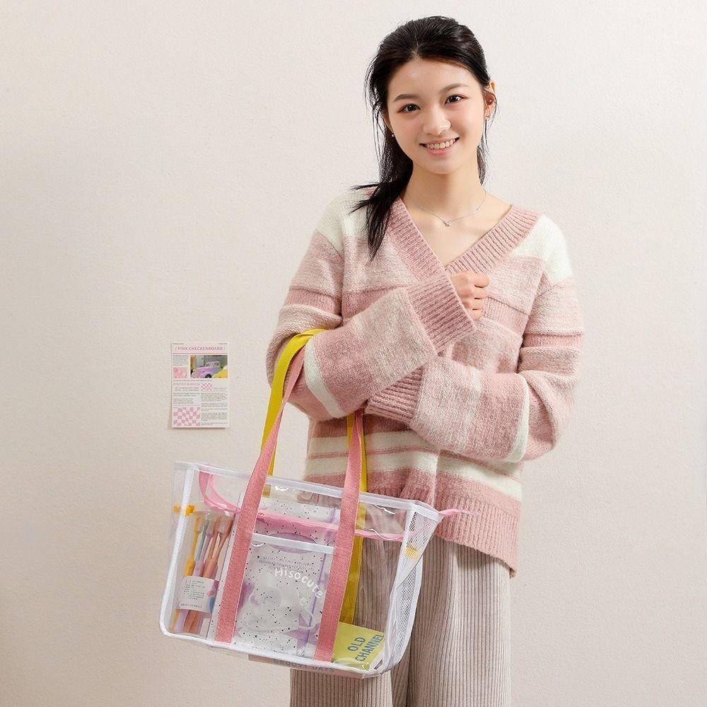 Hanan กระเป๋าสะพายไหล่เดี่ยว, กระเป๋าชายหาดความจุขนาดใหญ่แบบใส, กระเป๋าเก็บของ PVC การ์ตูน