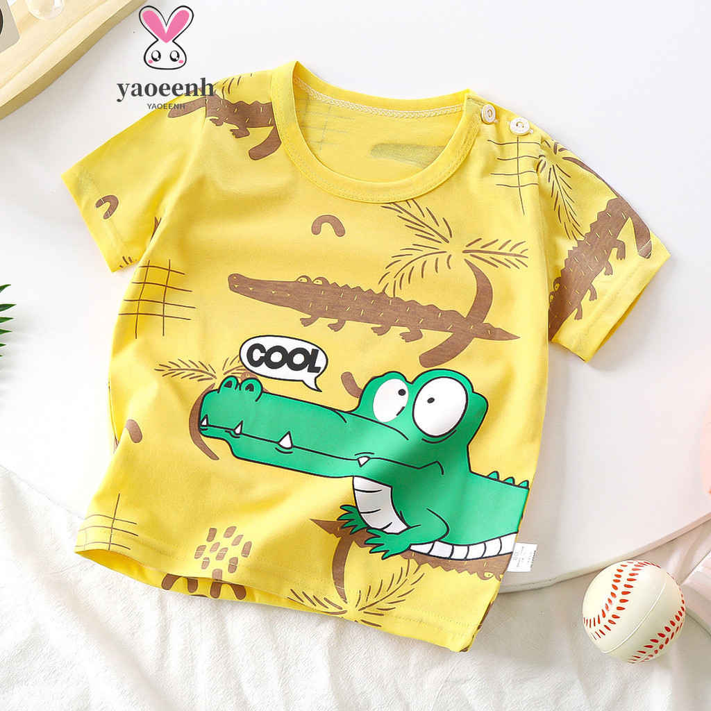 【YAOEENH】พร้อมส่ง เสื้อยืดผ้าฝ้าย แบบสวมหัว ขนาดเล็ก กลาง และเล็ก ลายการ์ตูนน่ารัก น้ําหนักเบา สไตล์เกาหลี แฟชั่นฤดูร้อน สําหรับเด็กผู้ชาย และเด็กผู้หญิง 80-130 ซม.