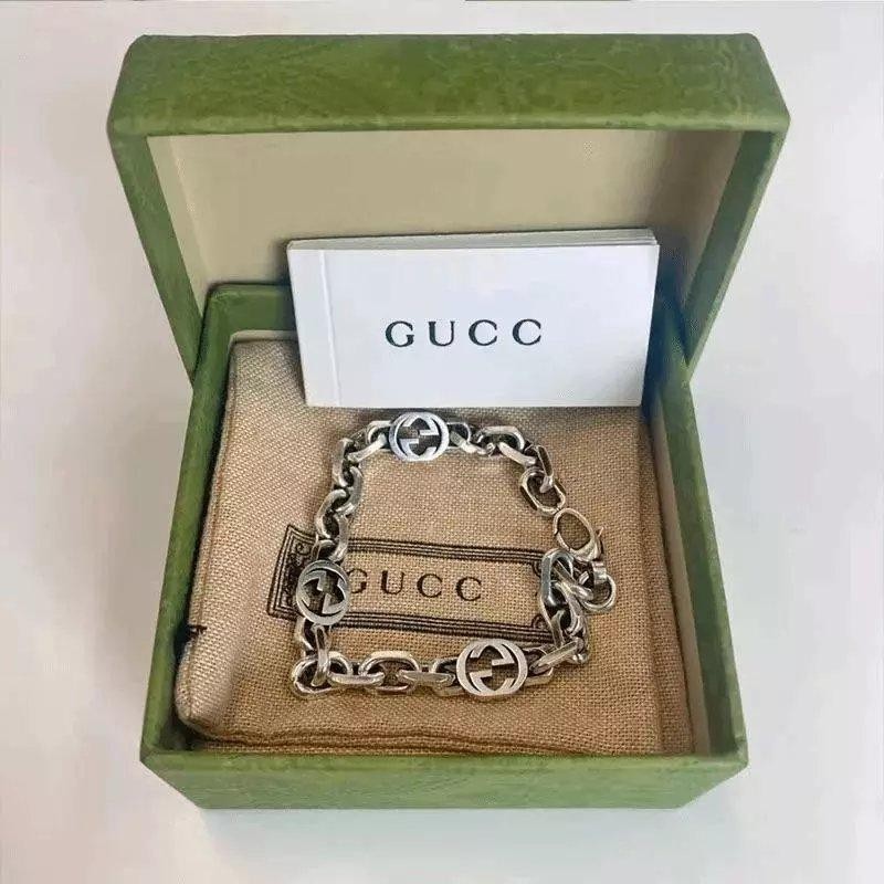 Gucci สร้อยข้อมือโซ่เงิน 925 สามตัว G ไม่ซีดจาง เรียบง่าย ของขวัญวันเกิด แฟชั่นสไตล์เดียวกัน สําหรับคู่รัก