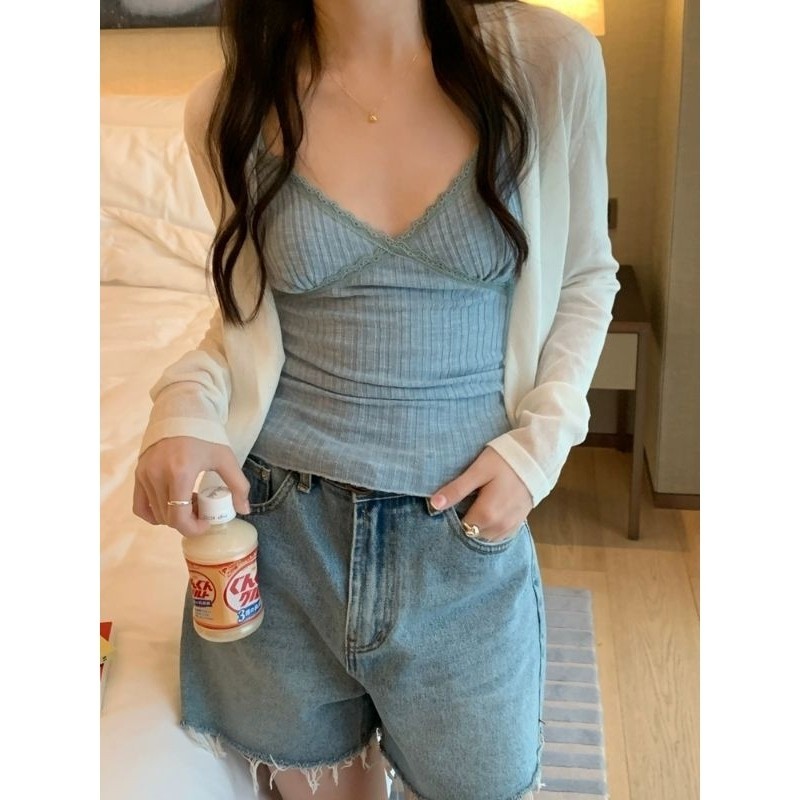 JJ Shop​💜​พร้อมส่ง เสื้อสายเดี่ยว มีฟองน้ำ ผ้าพริ้ว ใส่สบาย 