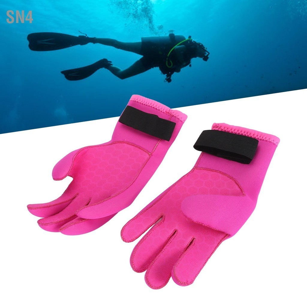 SN4 หนา 3 มม.ดำน้ำถุงมือความร้อน Anti SLIP Five Finger Neoprene Wetsuit ถุงมือกีฬาทางน้ำสำหรับดำน้ำดูปะการังว่ายน้ำสีแดง