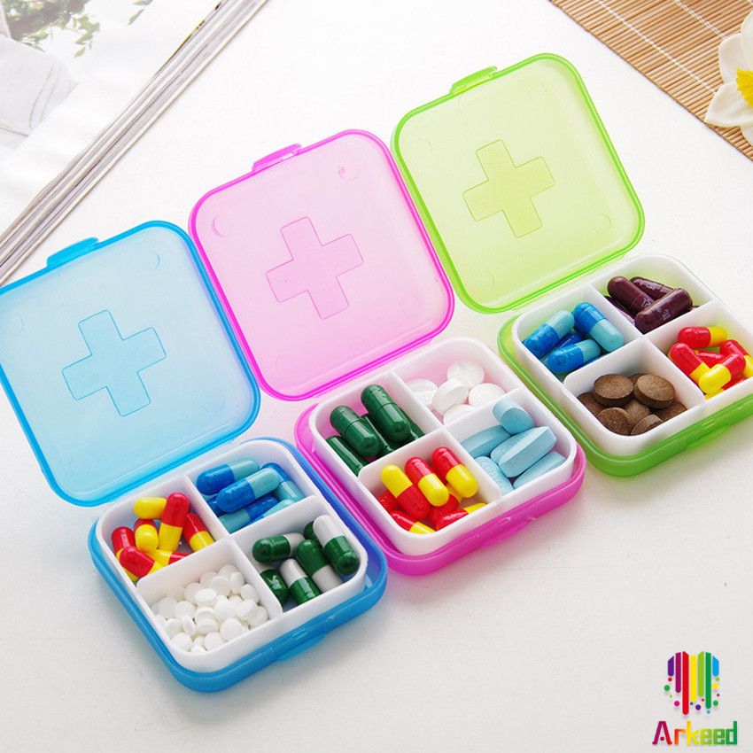 Arkeed กล่องยา มินิ กล่องสีสันลูกกวาด หลายช่อง กล่องยาแบบพกพา Cross-packing pill box