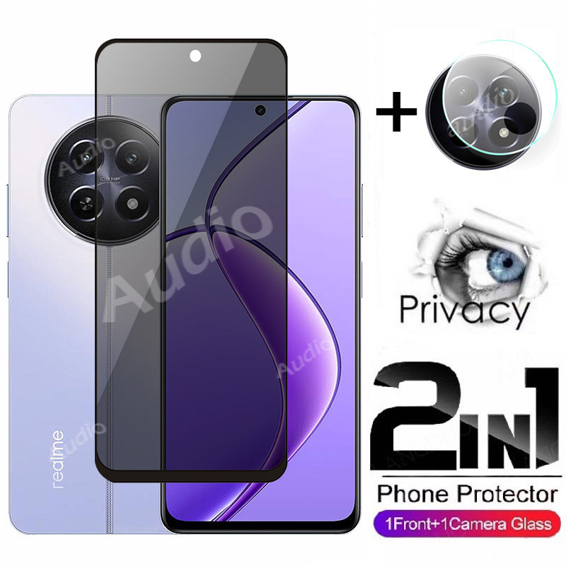 2in1 หน้าจอส่วนตัวพร้อมฟิล์มเลนส์สําหรับ Realme 12 12 + 12x 5G 4G ตัวป้องกันหน้าจอความเป็นส่วนตัวฟิล์มกระจกนิรภัยสําหรับ Realme12 Realme12x Realme12 + 5G 4G กล้องกระจกด้านหน้า Anti-spy ฟิล์ม