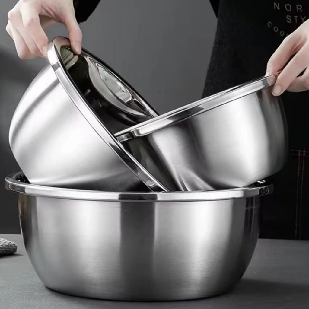 ชามผสมแป้ง แบบหนา ขนาด ชามผสมวัตถุดิบอาหาร กะละมังกลม ถ้วยกลม ชามสแตนเลสแท้ ถ้วยกลม กะละมังกลม เกรด - รูปที่ 6