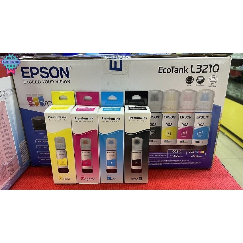 หมึกพรีเมี่ยม Premium Ink สำหรัเติม Epson Printer 1ชุด มี  4สี สำหรัเติม Epson L1210/L3210/L3250/L42